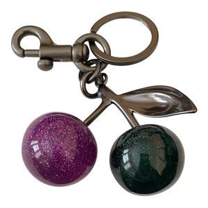 Cherries Bag Charm/Keychain Sparkly Purple and Green with Gunmetal Hardware NWT